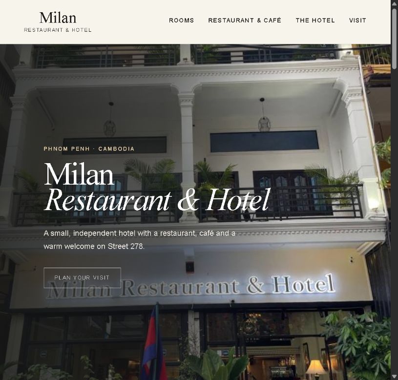 Milan Restaurant and Hotel mock-up homepage