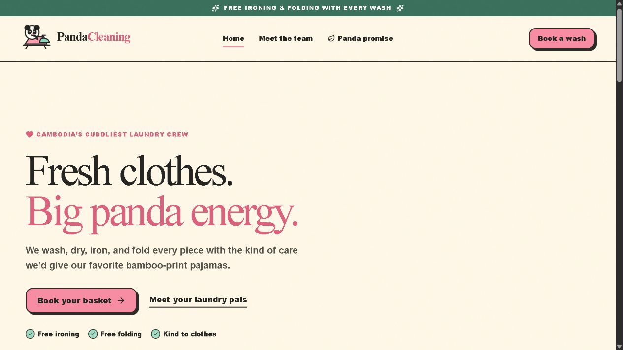 PandaCleaning laundry booking website homepage
